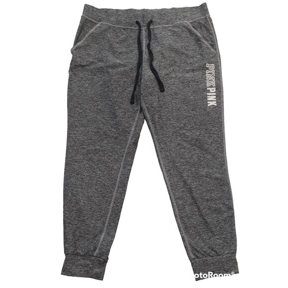 EUC Victoria Secret PINK Yoga Pants Size Large Heather Gray Color Cuffed Ankle - Picture 1 of 4